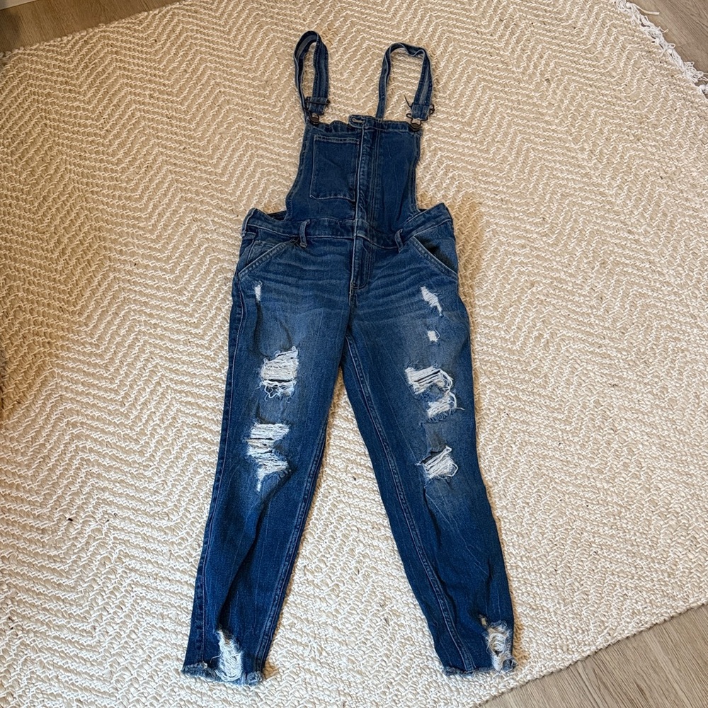 Hollister Women's Blue Distressed Jeans Overalls